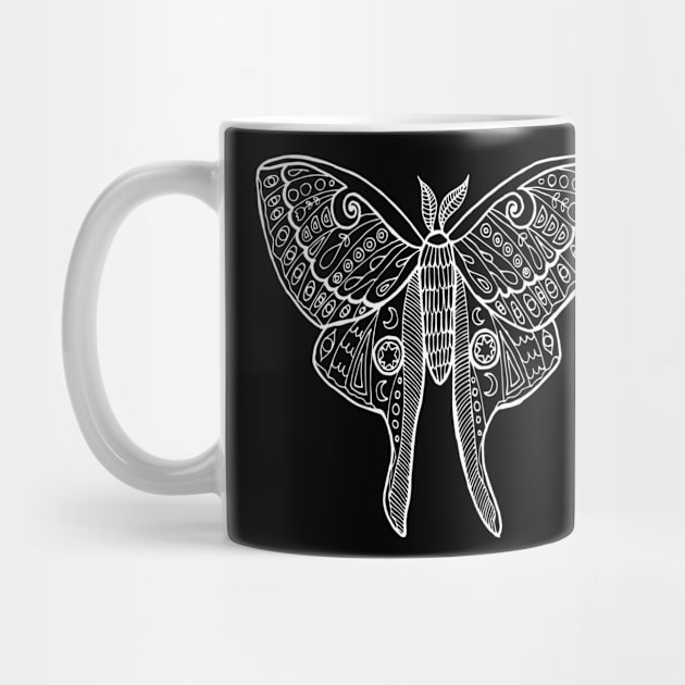 Zen Luna Moth Black and White by julieerindesigns